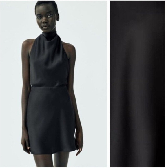 NWT. Zara Black Satin Effect Short Dress. Size S - Picture 6 of 13